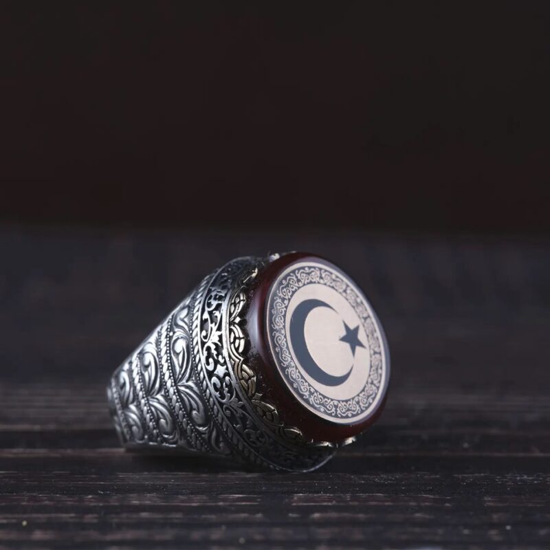 Kehribar Taşlı Ayyıldız Yüzük