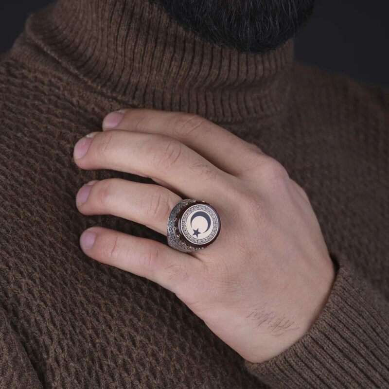 Kehribar Taşlı Ayyıldız Yüzük