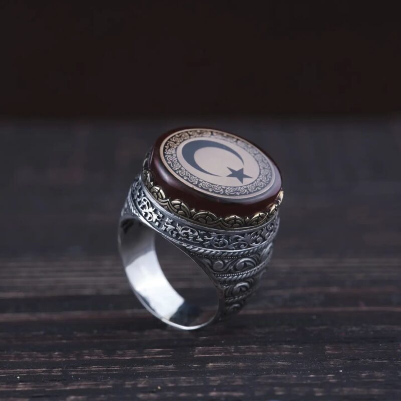 Kehribar Taşlı Ayyıldız Yüzük