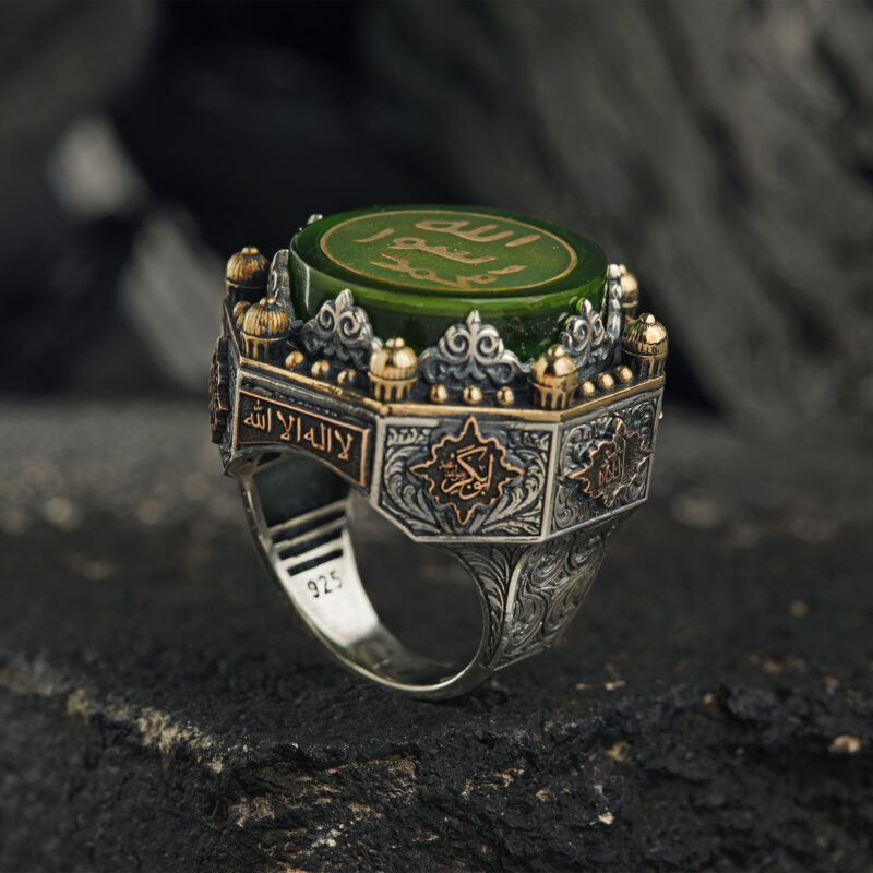 Yeşil Taşlı Peygamber Mührü Yüzük