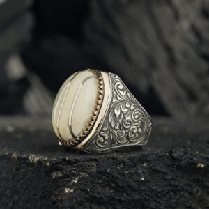 Gümüş Fildişi Kakma Taşlı Yüzük