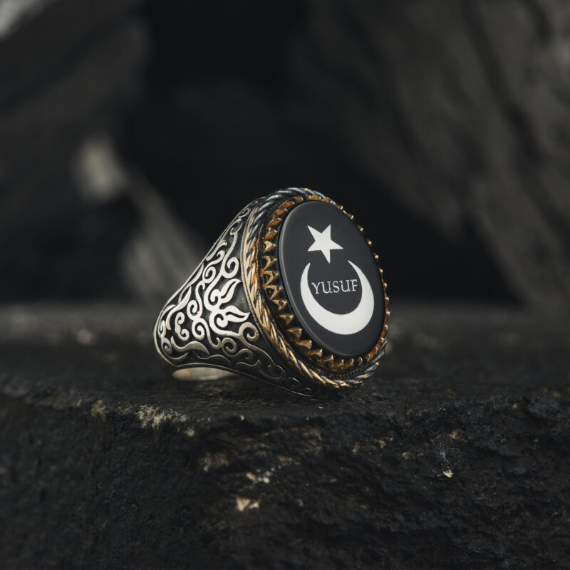 Siyah Ayyıldız Taşlı Yüzük