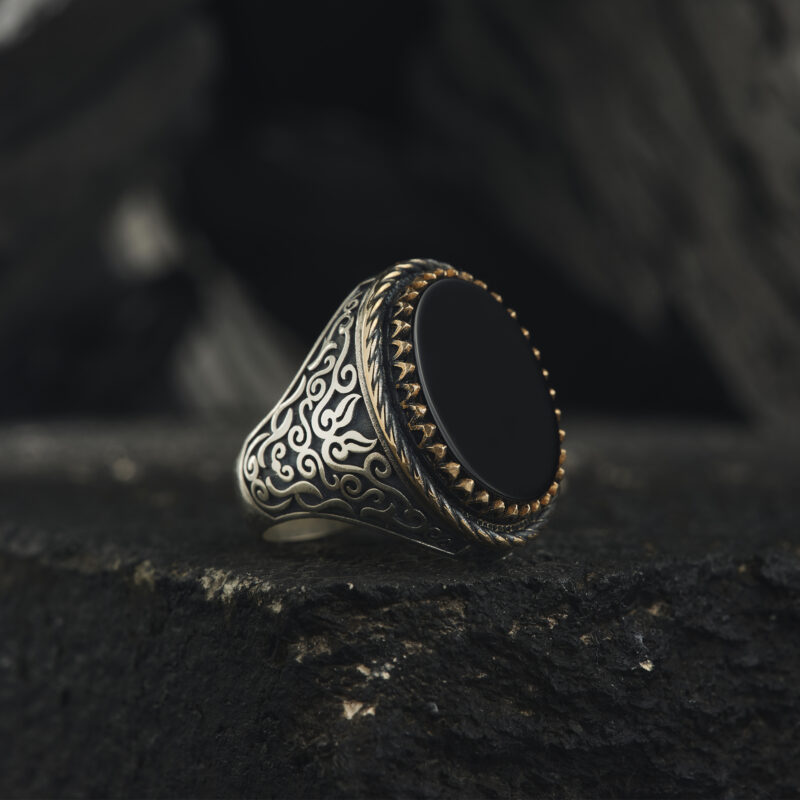 Siyah Akik Taşlı  Oval Yüzük