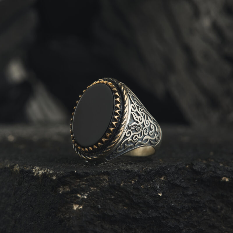 Siyah Akik Taşlı  Oval Yüzük