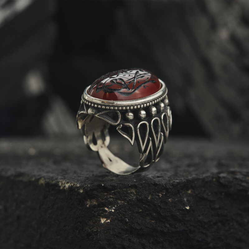 Kırmızı Akik Taşlı Ayetli Yüzük