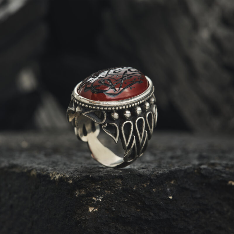 Kırmızı Akik Taşlı Ayetli Yüzük