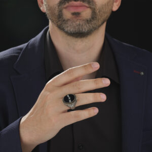 Hasbiyallah Siyah Akik Taşlı Yüzük