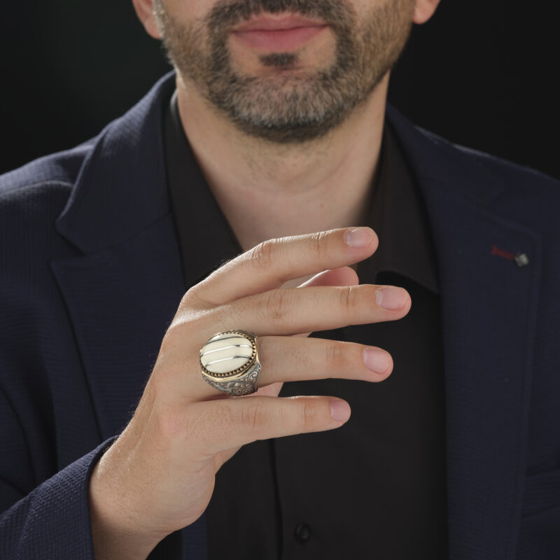 Gümüş Fildişi Kakma Taşlı Yüzük