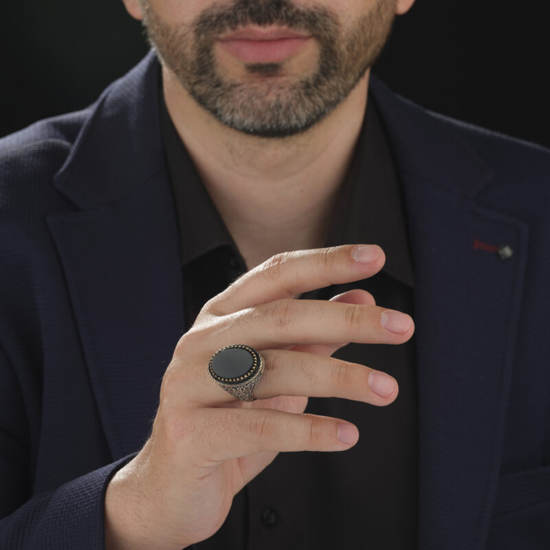 Siyah Akik Taşlı  Oval Yüzük