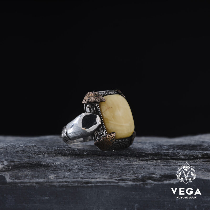 Kehribar Taşlı Erkek Yüzük