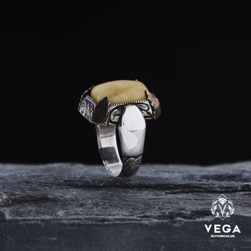 Kehribar Taşlı Erkek Yüzük