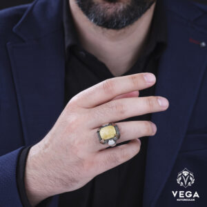 Kehribar Taşlı Erkek Yüzük