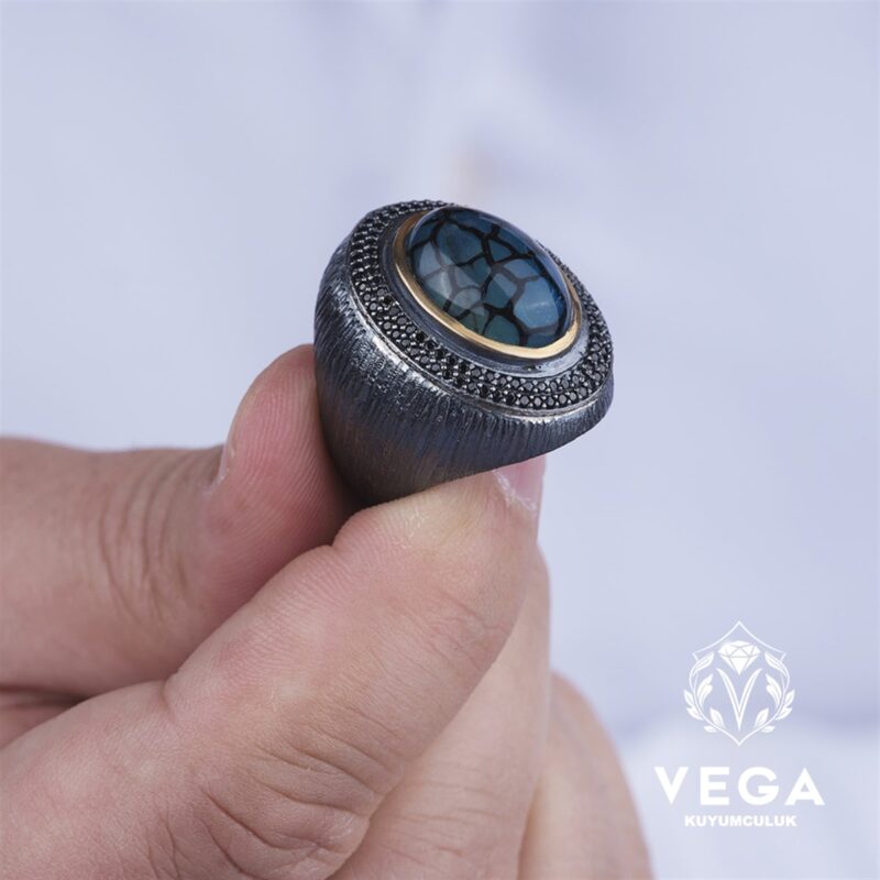 Agat Taşlı Gümüş Erkek Yüzük