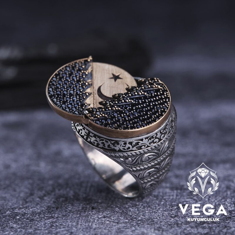 Ayyıldız Yan Kapaklı Erkek Yüzük