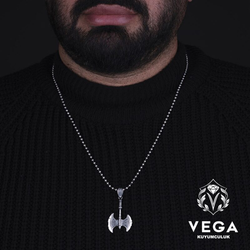 Çift Başlı Balta Gümüş Kolye