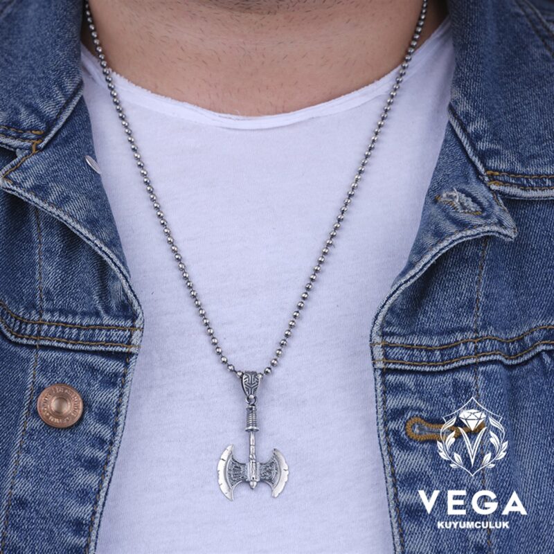 Çift Başlı Balta Gümüş Kolye