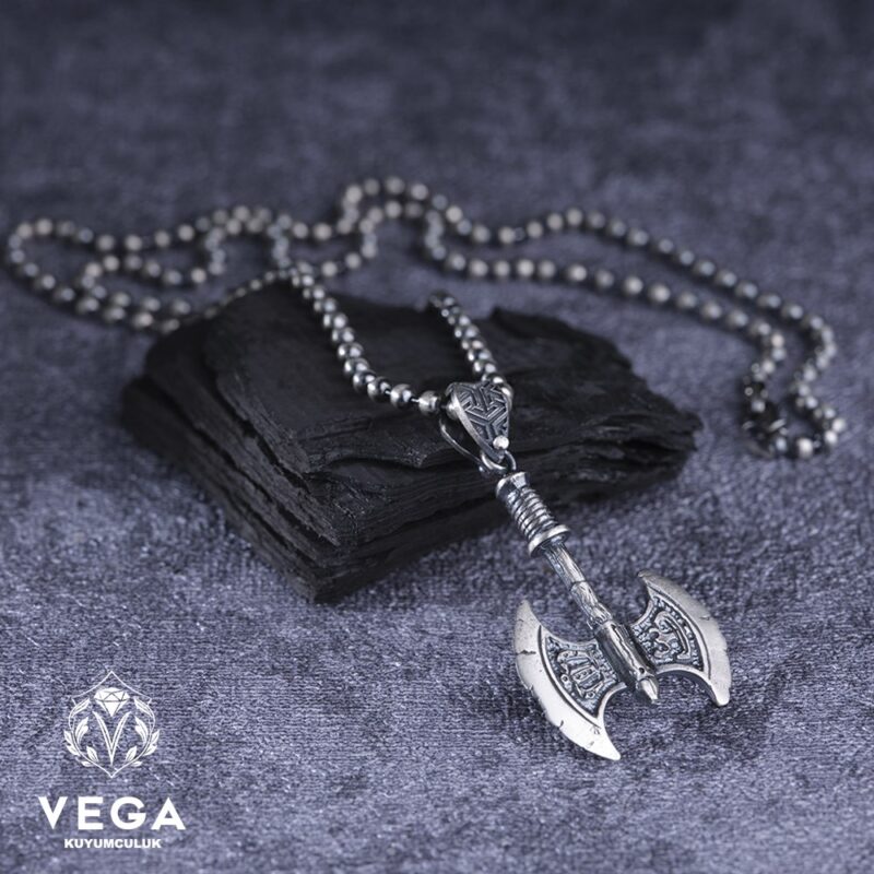 Çift Başlı Balta Gümüş Kolye
