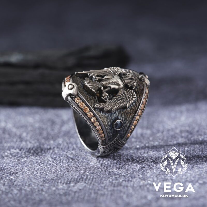 Çift Başlı Kartal Gümüş Erkek Yüzük