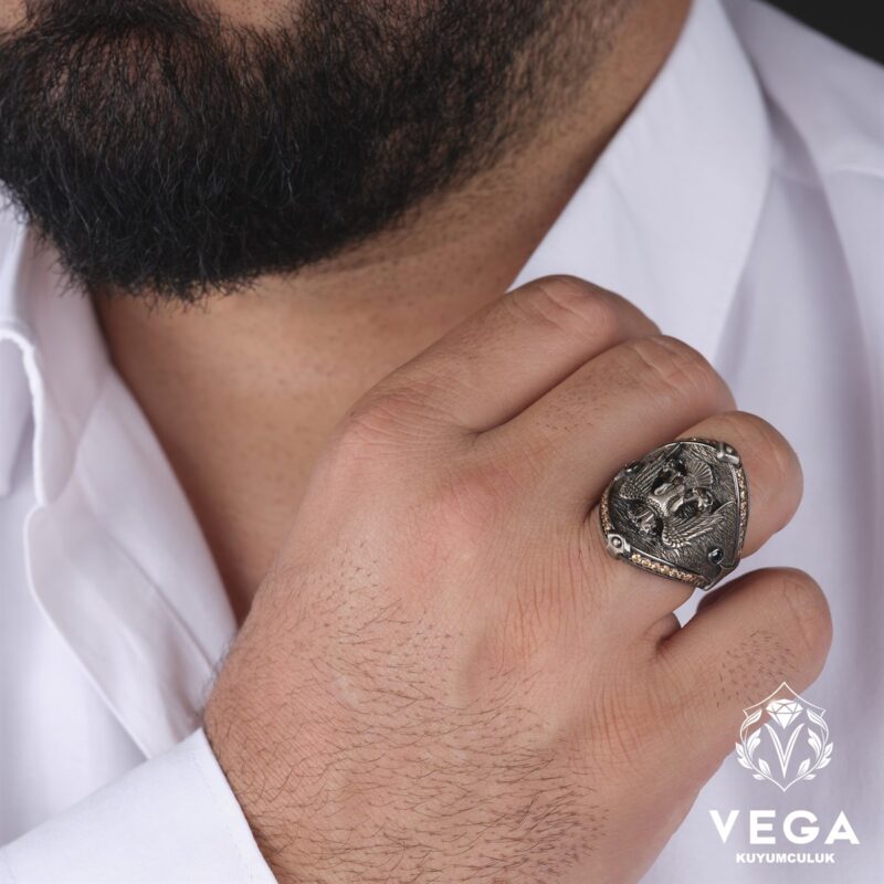 Çift Başlı Kartal Gümüş Erkek Yüzük