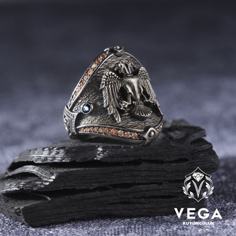 Çift Başlı Kartal Gümüş Erkek Yüzük