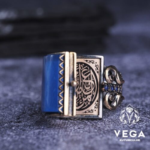 Dikdörtgen Kapaklı Mavi GümüşYüzük