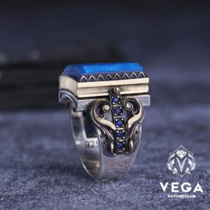 Dikdörtgen Kapaklı Mavi GümüşYüzük