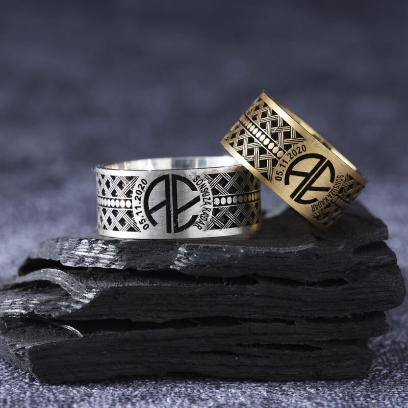 Harfli Gümüş Çift Alyans Yüzük Modeli