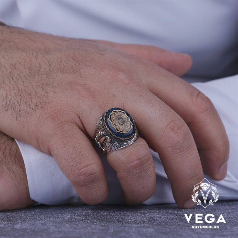 İnşirah Suresi İşlemeli Gümüş Erkek Yüzük