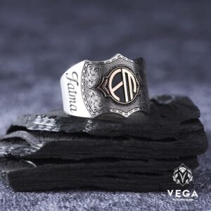 İsimli ve Harfli Gümüş Erkek Yüzük Modeli