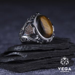 Kaplan Gözü Taşı Spor Gümüş Erkek Yüzük