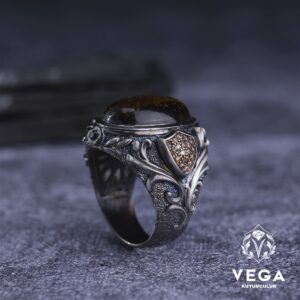 Kaplan Gözü Taşı Spor Gümüş Erkek Yüzük