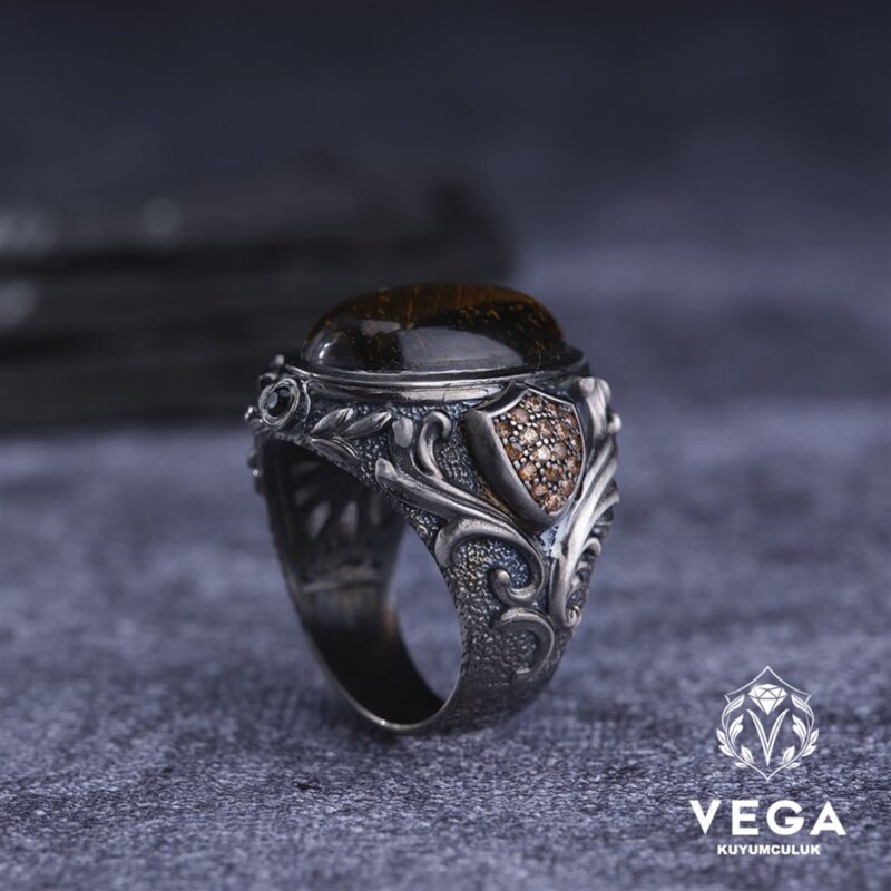 Kaplan Gözü Taşı Spor Gümüş Erkek Yüzük