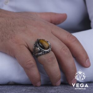 Kaplan Gözü Taşı Spor Gümüş Erkek Yüzük