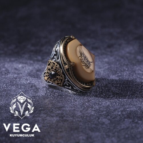 Kehribar Osmanlı Erkek Gümüş Yüzük