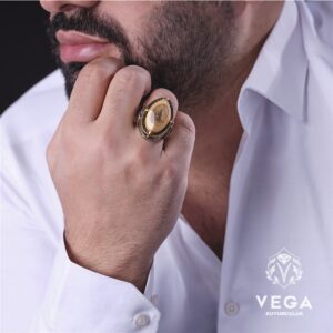 Kehribar Osmanlı Erkek Gümüş Yüzük