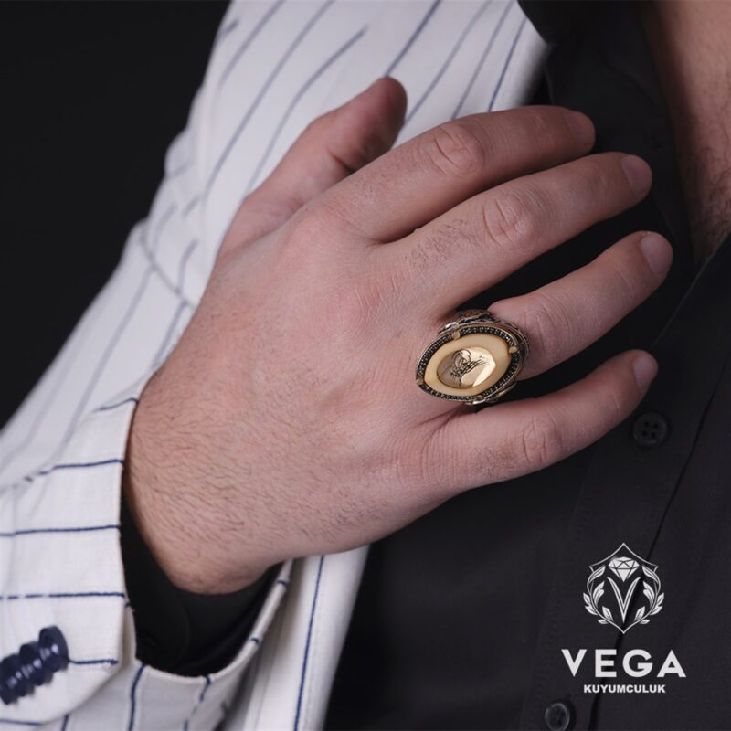 Kehribar Osmanlı Erkek Gümüş Yüzük