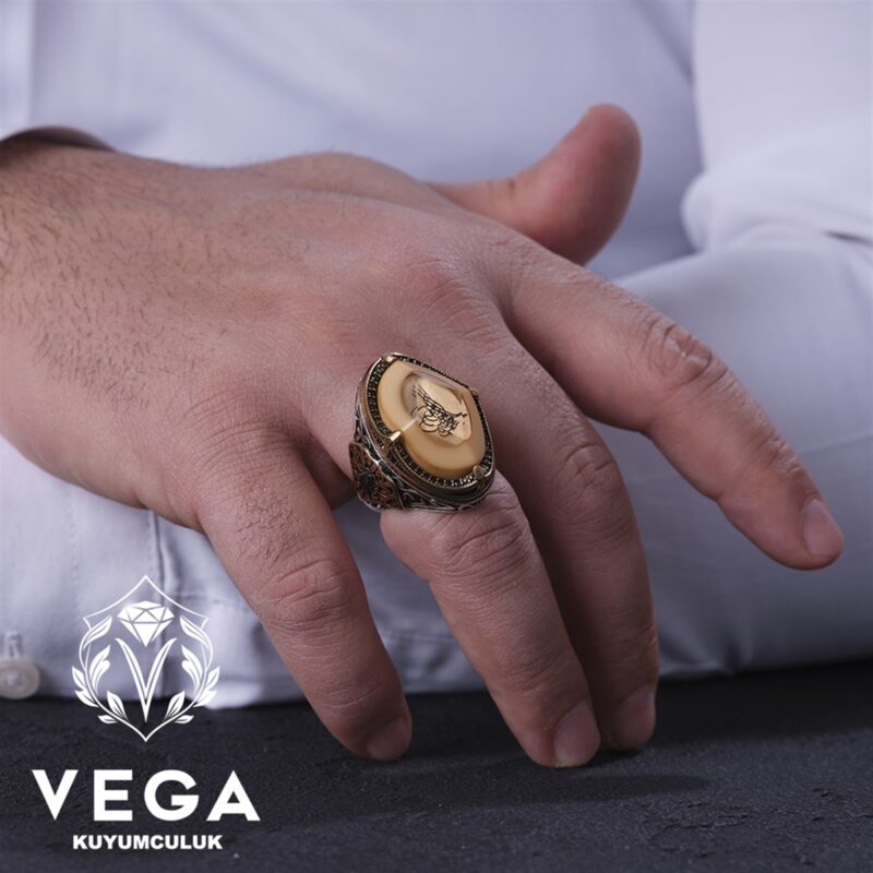 Kehribar Osmanlı Erkek Gümüş Yüzük