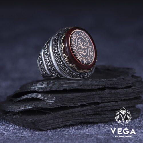 Kırmızı Oval Gümüş Erkek Yüzük