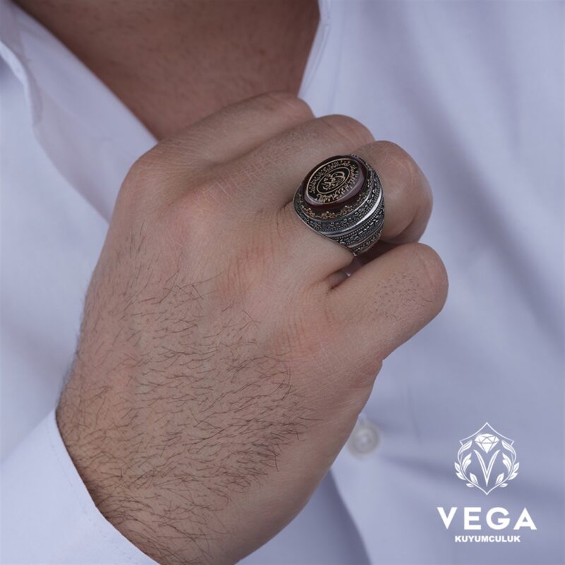 Kırmızı Oval Gümüş Erkek Yüzük