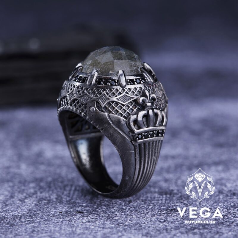 Labradorit Taşlı Gümüş Erkek Yüzük