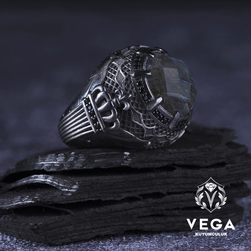 Labradorit Taşlı Gümüş Erkek Yüzük