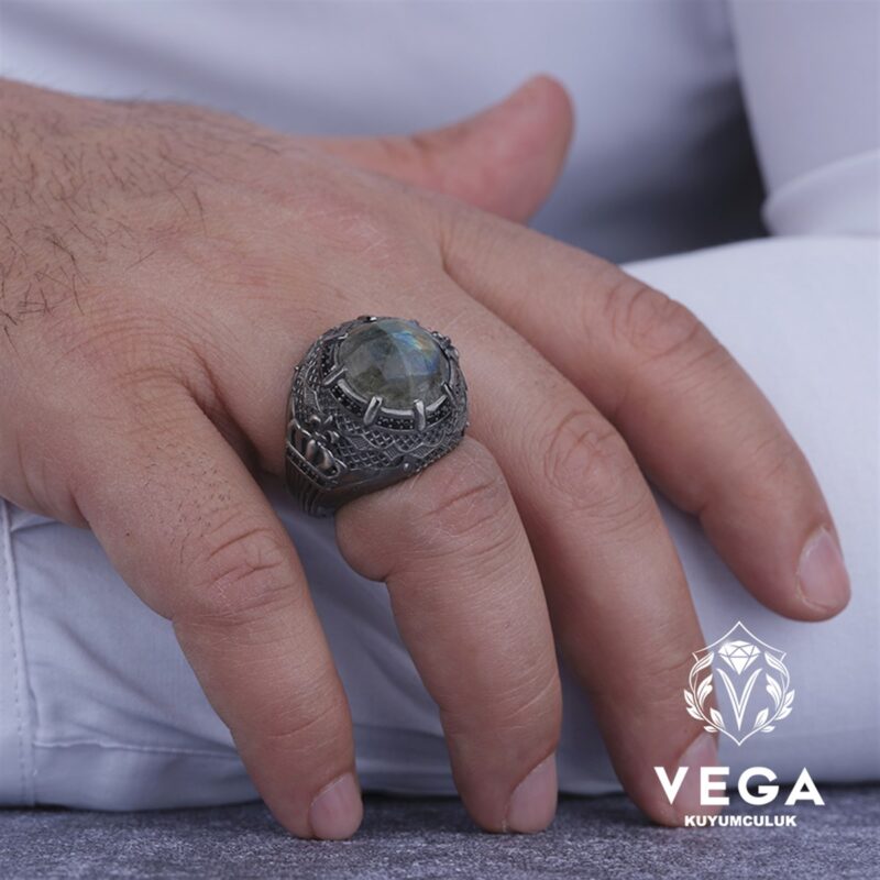 Labradorit Taşlı Gümüş Erkek Yüzük