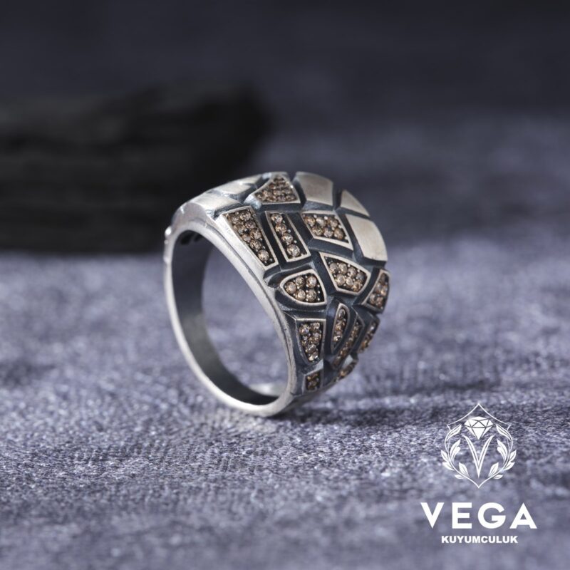 Sitrin Taşlı Gümüş Erkek Yüzük
