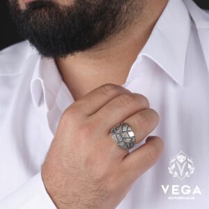 Sitrin Taşlı Gümüş Erkek Yüzük