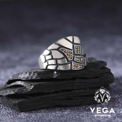 Sitrin Taşlı Gümüş Erkek Yüzük