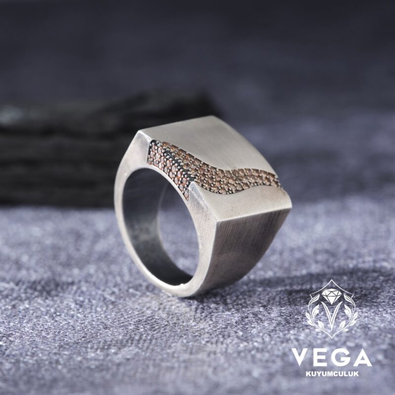 Sitrin Taşlı Gümüş Erkek Yüzük