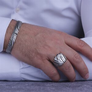 Mikron Taşlı Gümüş Erkek Yüzük