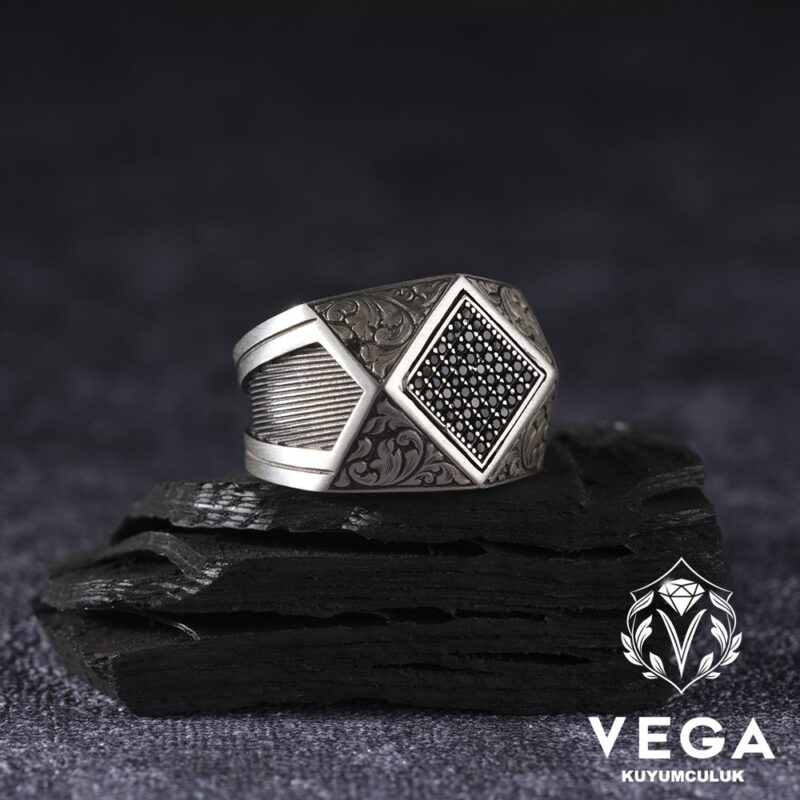 Mikron Taşlı Gümüş Erkek Yüzük