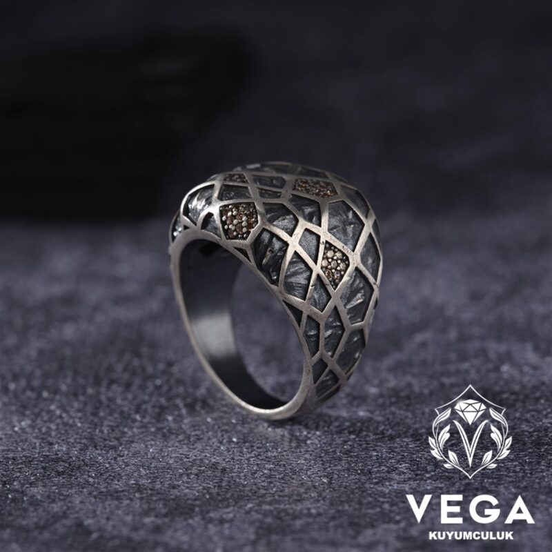 Mikron Taşlı Gümüş Erkek Yüzük