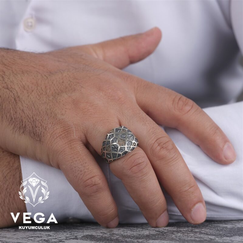 Mikron Taşlı Gümüş Erkek Yüzük